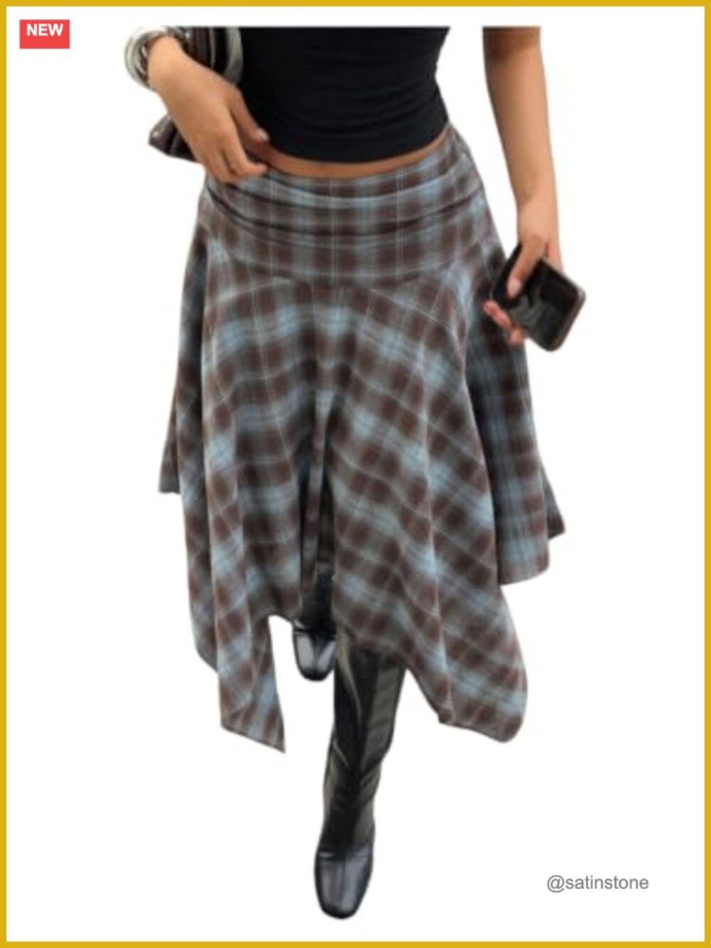 Women's Plaid Midi Skirt Maxi Asymmetrical High Waisted Streetwear